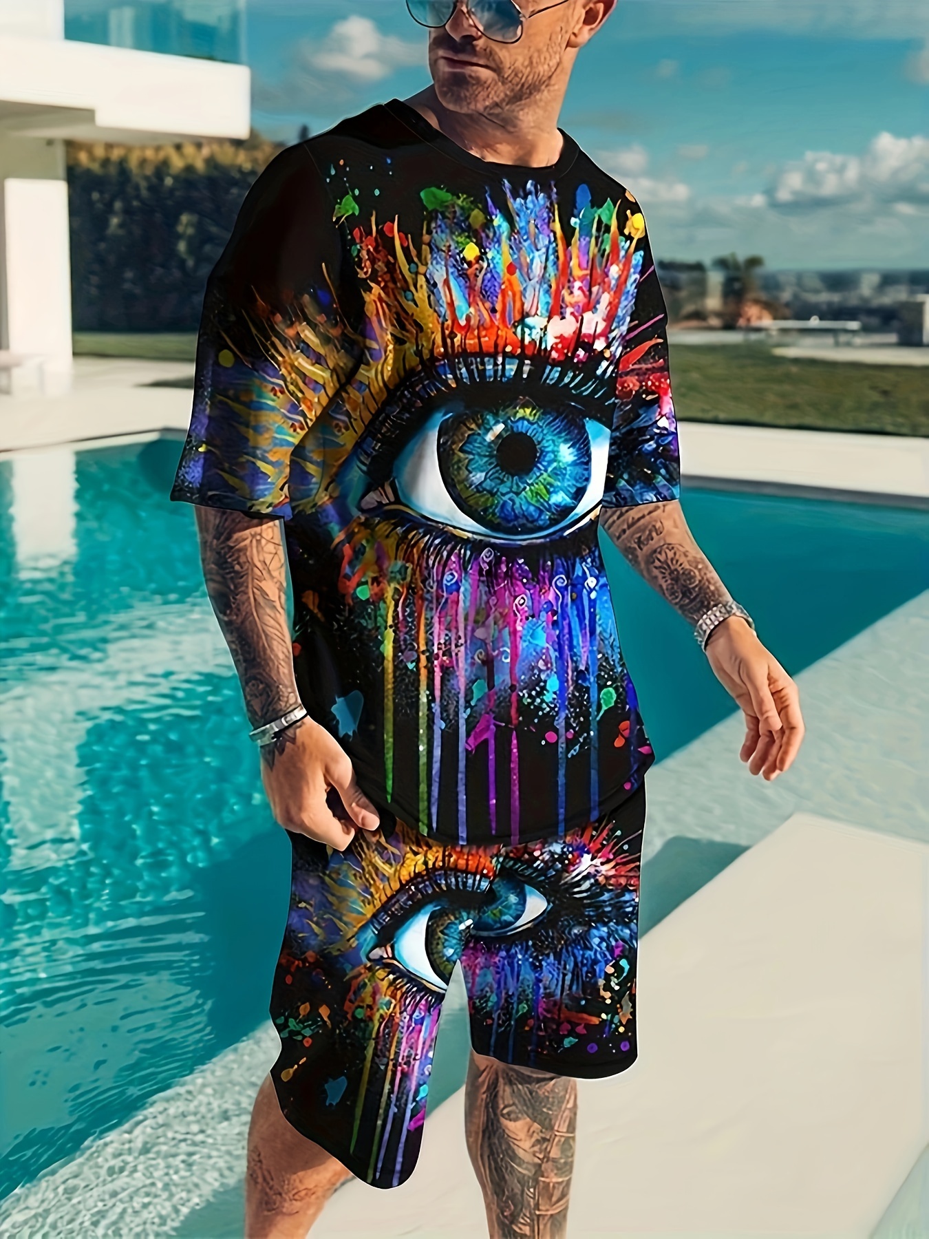 Colorful Eye 3d Pattern Men's Outfits Comfy T shirt Casual - Temu