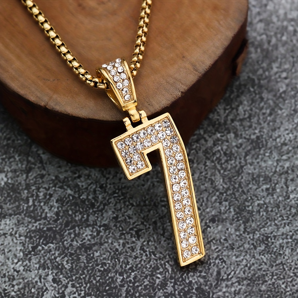 1pc stainless steel golden arabic number mens pendant necklace suitable for men and women details 0
