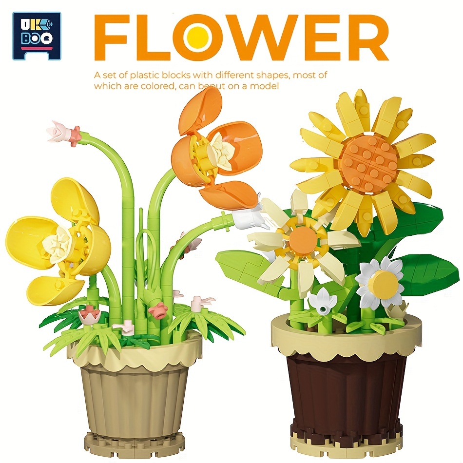 

Ukboo Eternal Rose & Sunflower Bonsai Garden Building Blocks Set - Diy Romantic Succulent Model Kit For Ages 8-12
