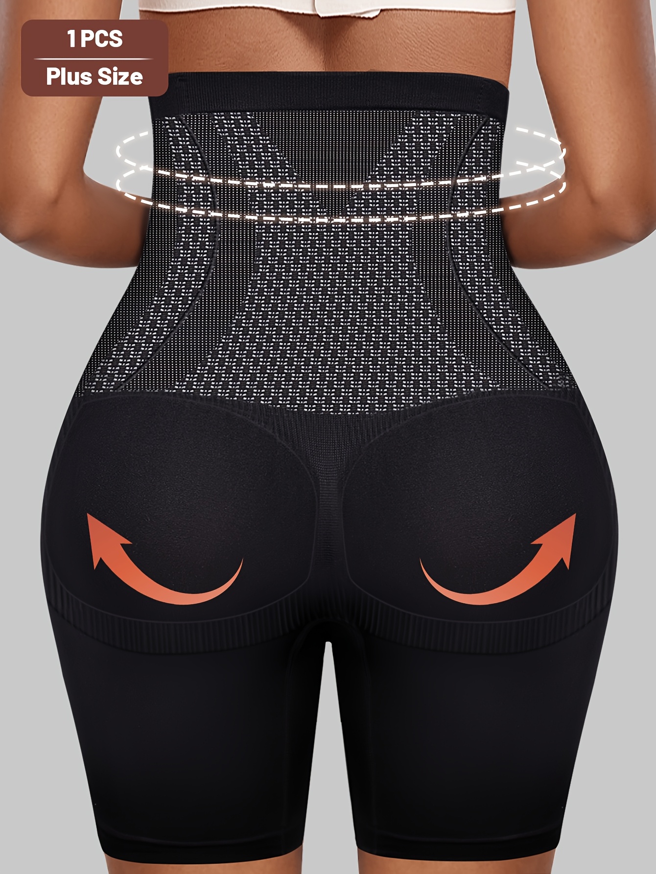 1pc Plus Size Elegant Underwear, Women'S High Waist Tummy Control Seamless Shapewear Box Briefs