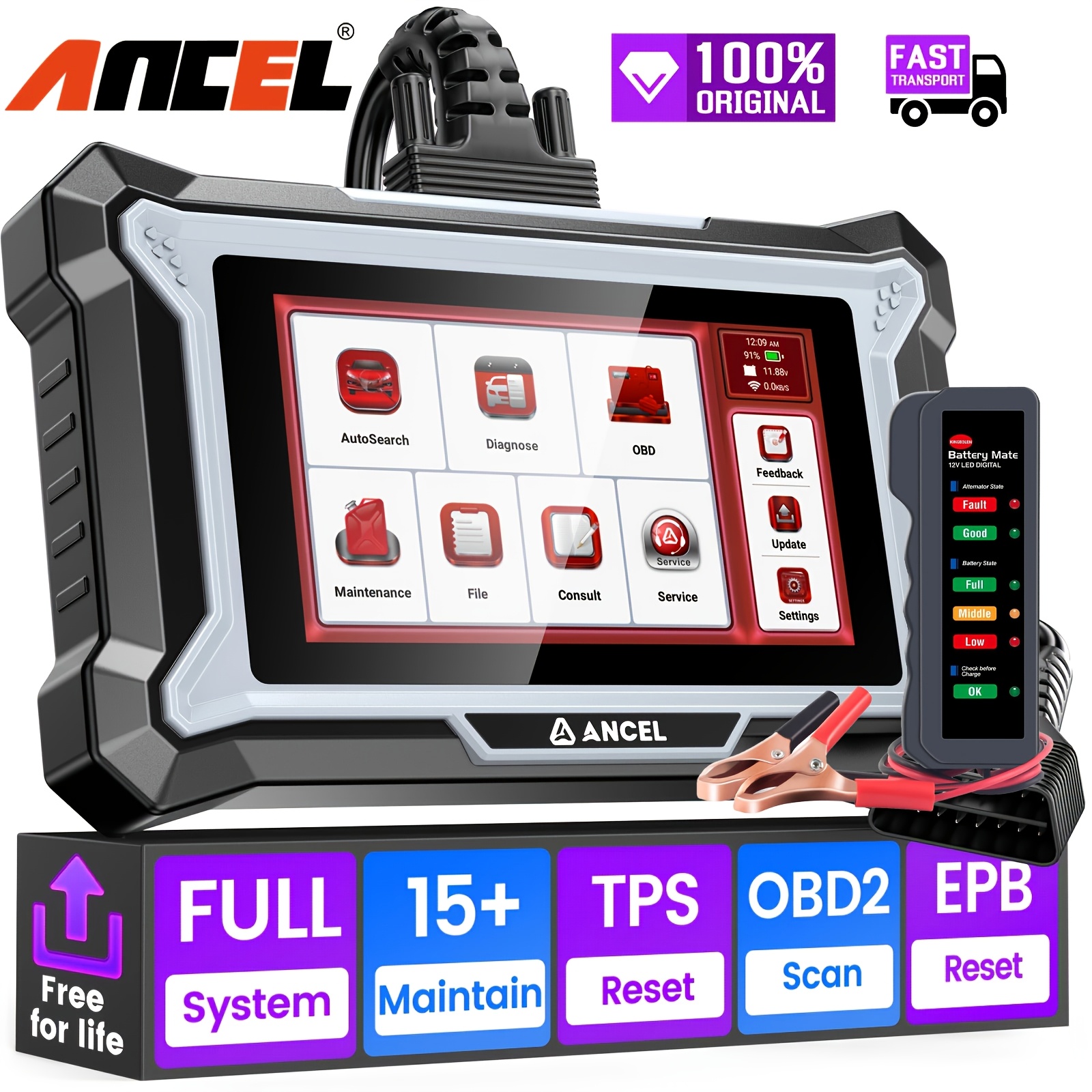 Image of Ancel +bm310 Full - Systems Scanner, Abs & Srs Diagnostic Tool With 15+ Reset Services, Including Abs Bleeding, Sas, Battery Reset, Software Updates, Fca Autoauth Compatible, Full C57, Without Battery