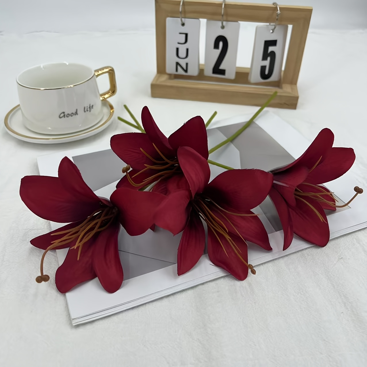 Image of 4pcs Realistic Autumn-colored - Real-like Artificial Lily Fully , Multi-colors , Handheld Bouquet, Applicable, Decor Hotel Decor , Suitable For Home, Office