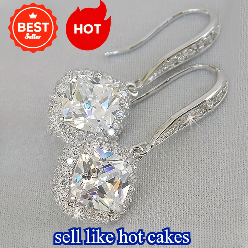 TEMU Inlaid Shiny Zirconia Hook Earrings Design Copper Ear Piercing Jewelry Dangle Earrings For Women