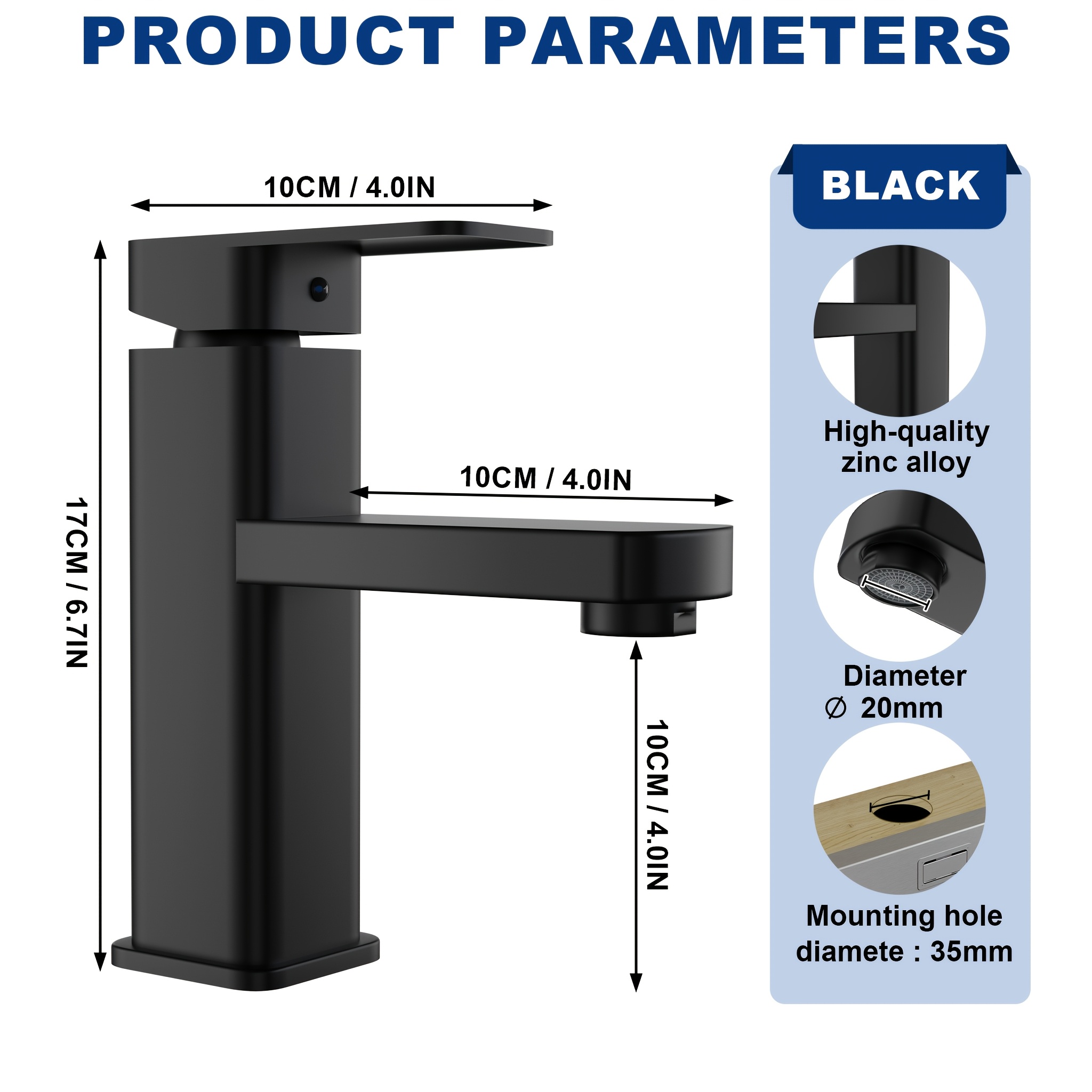Bathroom Fitting Black Single Lever Mixer Washbasin Tap G3/8 Connection, For Bathroom/kitchen