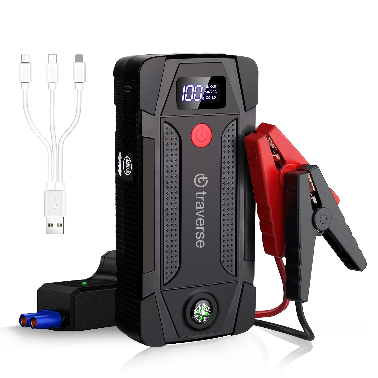 

1000a Car Jump Charger, Compact Battery Jumper Box With Usb , Led Flashlight, 12v For Gas And Diesel Cars - Emergency Kit