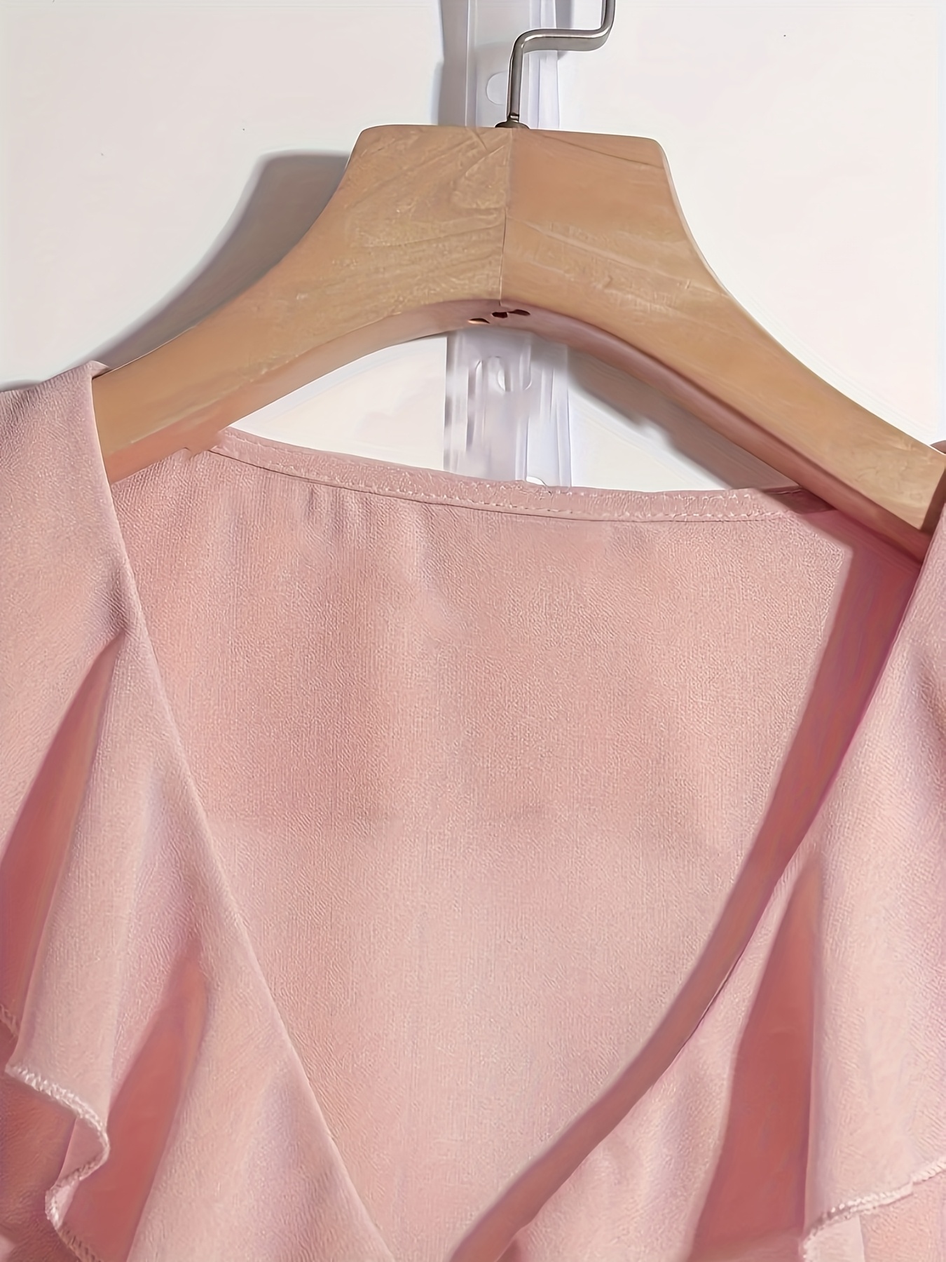 Elegant V-Neck Short-Sleeve Blouse with Ruffled Collar - Sheer Suitable for - Wear, Machine Washable Casual to Dressy