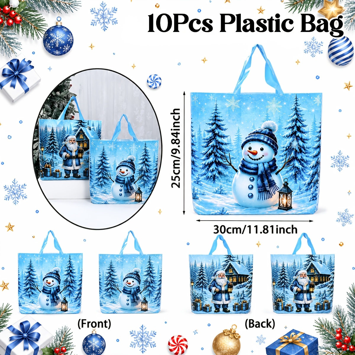 TEMU 5/10/25 pezzi, Borse a "" a , Sacchetti per imballaggio con motivo di e blu, Decorazioni natalizie di Natale e Navidad, Decorazioni per un
