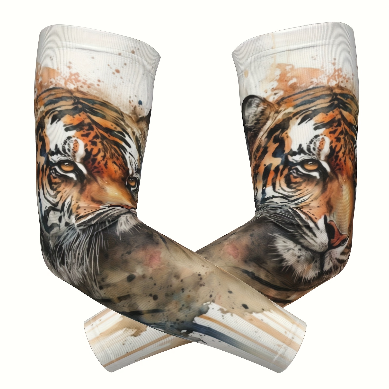 TEMU A Pair Of -wash Style Tiger Fashion Arm Sleeves