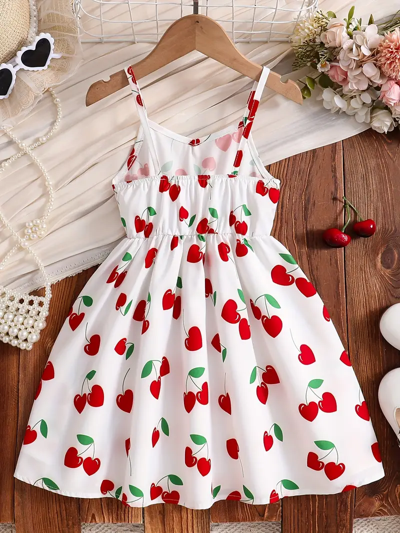 Cute Cherry Print Camisole Dress for Young Girls, Summer Fashionable and Stylish Casual Dress for Baby Girls Cute Cherry Print Camisole Dress for Young Girls, Summer Fashionable and Stylish Casual Dress for Baby Girls