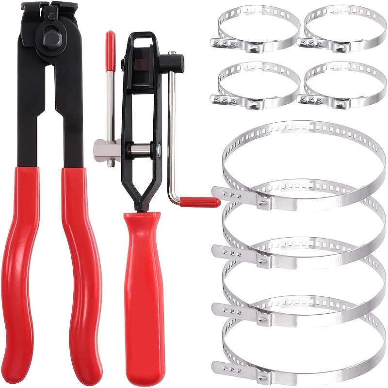TEMU Cv Boot Clamp Pliers Cv Joint Ear Clamp Banding Tool Set With 8 Crimp Bands For Vehicles Atv Utv Boot Clamps