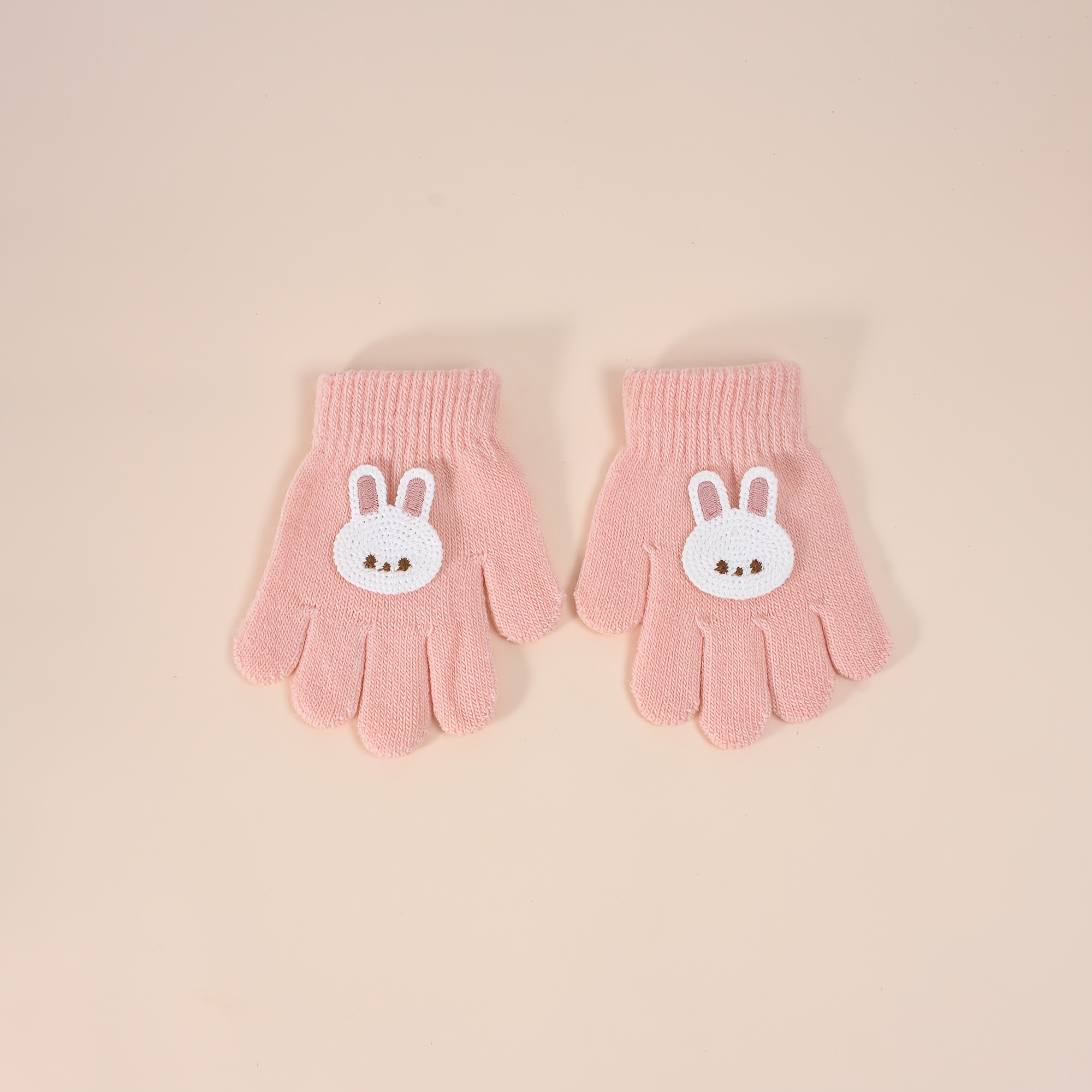 Cartoon Cute Pattern Stretchy Knitted Gloves For Children And -8, In Sizes And Colors Featuring Little Rabbits And . Gloves Are Designed For And Wind Protection During The Autumn And Winter