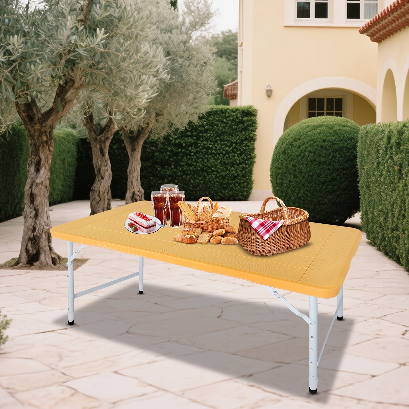 4FT Yellow Folding Table, Portable Table with Handle, Sturdy Steel Legs for Heavy-Duty Use, Ideal for Parties, Dining, Weddings, Events, Picnics, Indoor And Outdoor Activities, Camping
