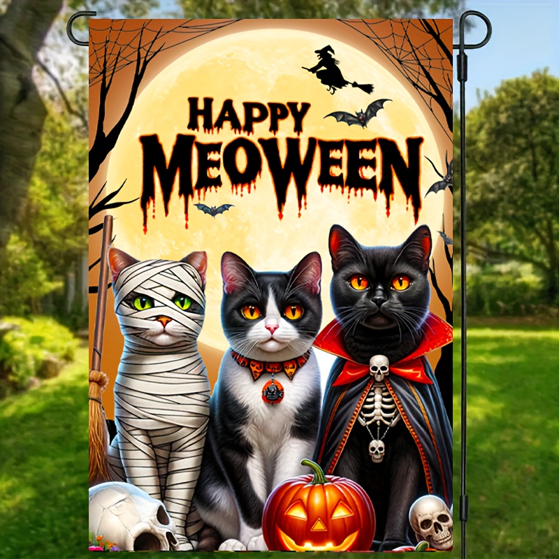 

Spooky Halloween Cat Banner With , Vampire & Witch - Versatile Indoor/outdoor Decor For Halloween Decor Halloween Home Decor