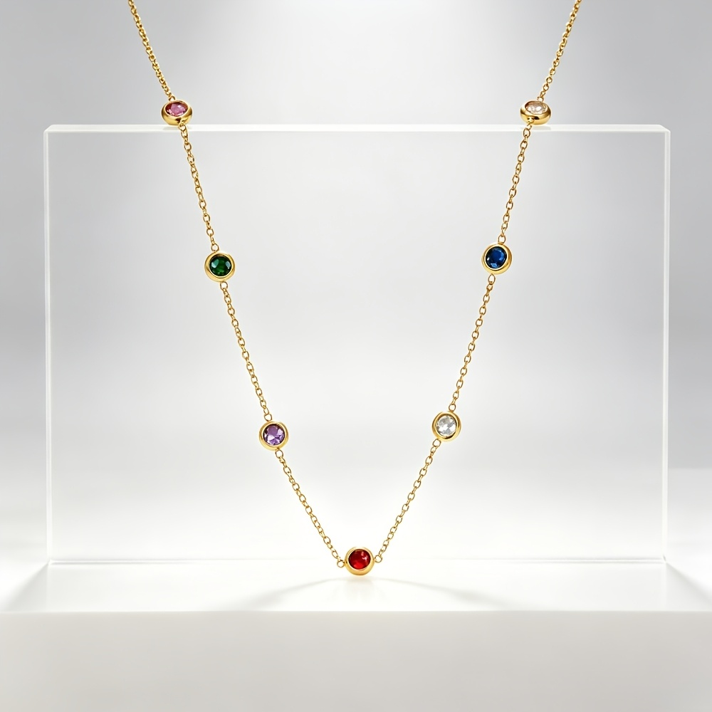 Women's Multi-Color Round Cubic Zirconia Necklace, 18K Gold-Plated