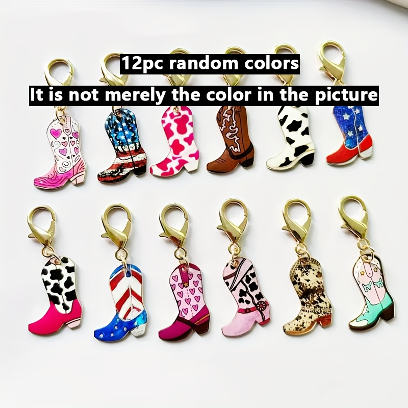 TEMU Pack Of 12 Cowboy Boots Keychain Assorted Western Style Boots Decorated With Geometric Patterns Bags Backpack Embellishments