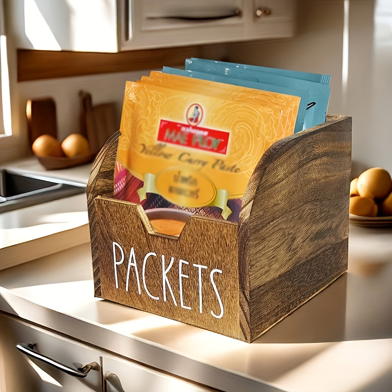 TEMU Rustic Style Wooden Spice Box & Decorative Organizer With Dividers Capacity Farmhouse Kitchen Storage Bin For Countertops And Cabinets, Features