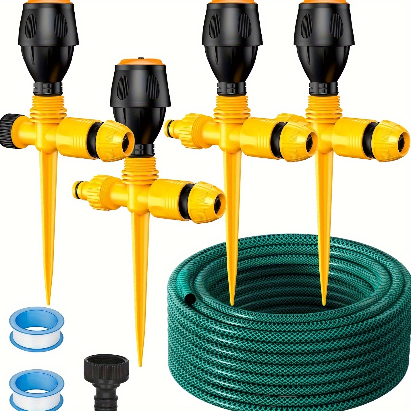

Garden Above Ground Sprinkler System Kit For Lawn, Two-way Sprinkler 360° Auto Swivel Garden Watering System, For Yard Watering Kit With 52.5 Ft Hose And 4 Ground Plugs