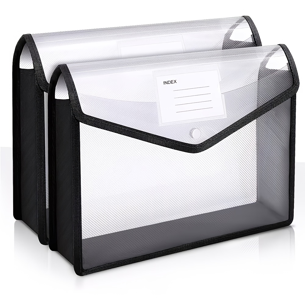 TEMU 2pcs Set A4 Expanding File Folders With Snap Closure, , Large Transparent Storage Folders With Labels, Ideal For School And Office Organization