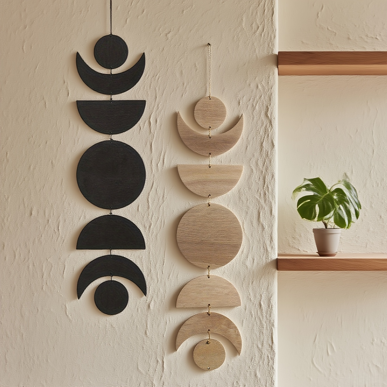 item picture Wooden Hanging Pendant Decor Bohemian Style Wall Home Decor Moon Pendant Room Hanging Decor