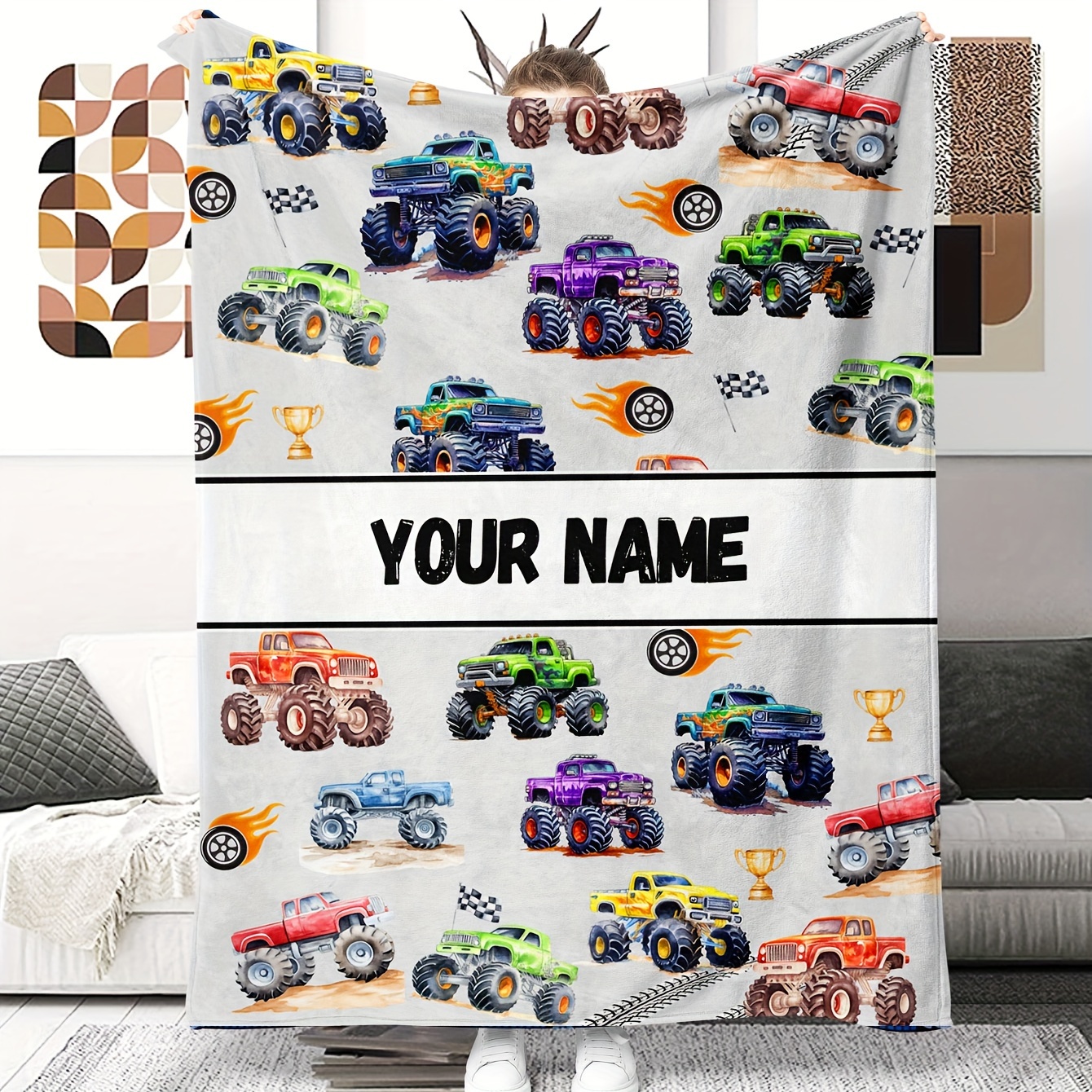 

Customizable Name Digital Print Flannel Blanket - Reversible All-season Mission-shaker Style Throw With Knitted Craftsmanship, Machine Washable, No Embellishment, Multi-purpose Use, 100% Polyester