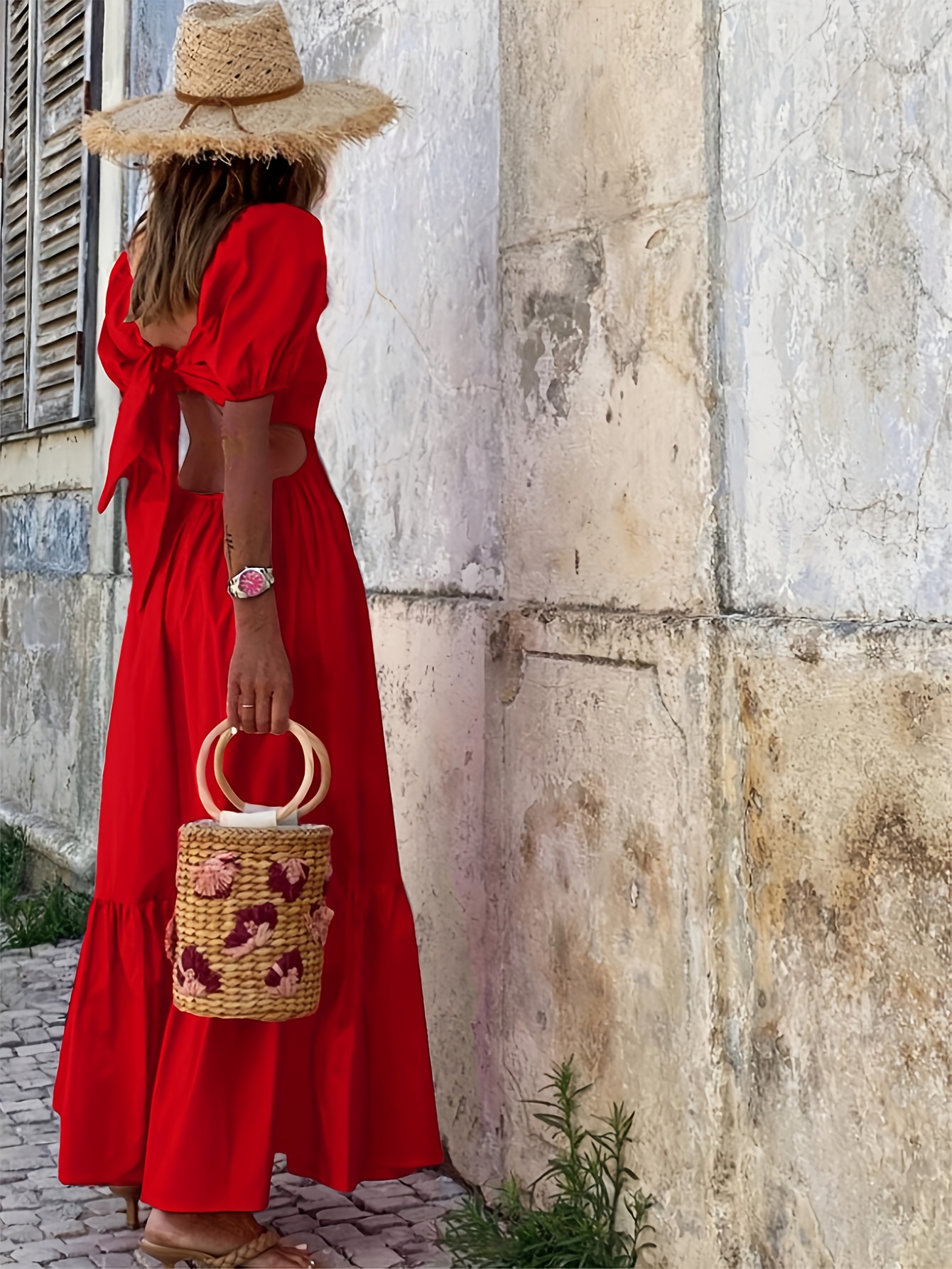 womens red square neck short sleeve shirt dress back tie - Temu Pakistan