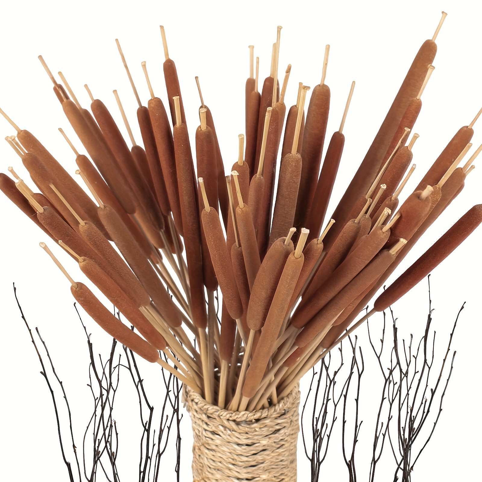 TEMU 20pcs Realistic Dried Stems - , Long 17" Bundles For Wedding, Home, Office, Garden Decor - Rustic Floral Arrangements, Fall, Halloween,