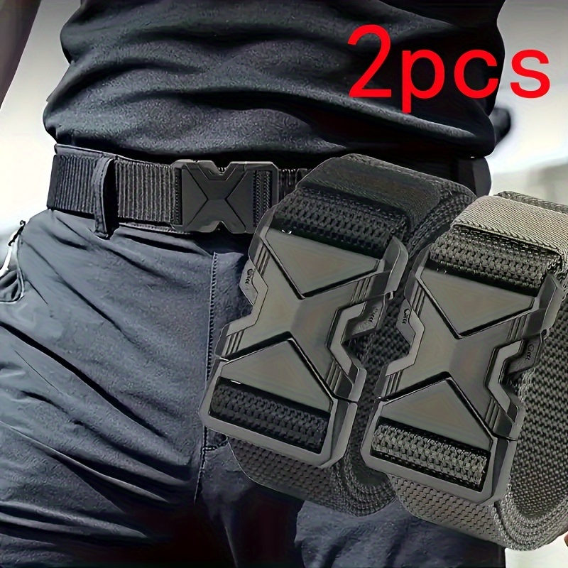 

2pcs Men's Tactical Belts - , Breathable Canvas Release For Outdoor Sports & Military Training, Black