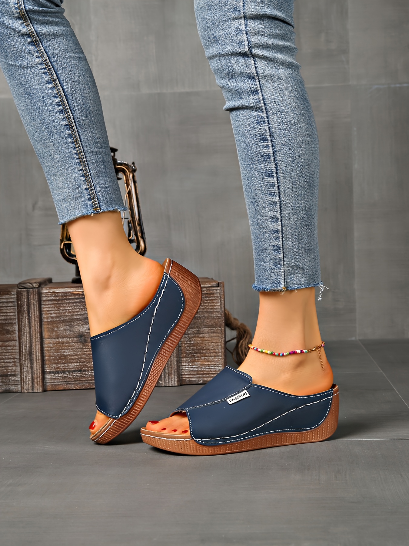   womens light blue slide sandals comfortable arch support breathable open toe design with soft rubber sole casual   heel slip on shoes for casual attire   cover upper Product details 23