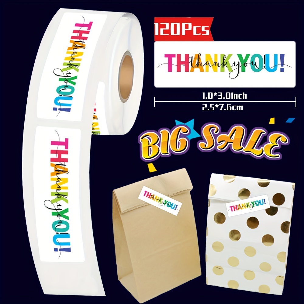 

Square Thank You Stickers 1 Roll 120 Stickers 2.5cm*7.6cm Sealed Holiday Gift Decorative Non-woven Label Stickers