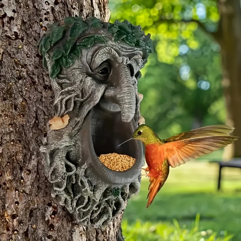 TEMU 1pc Whimsical Tree Spirit Resin Bird Feeder, Outdoor Garden Sculpture, No-electricity Wild Bird Platform Feeder, Durable And Weather-resistant