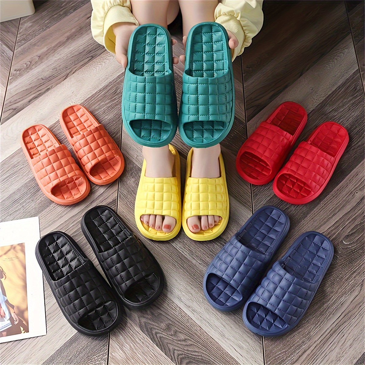 

Solid Color Eva Slide Shoes, Lightweight Open Toe Quick Drying Bathroom Shoes, Casual Indoor Mute Soft Sofe Slides