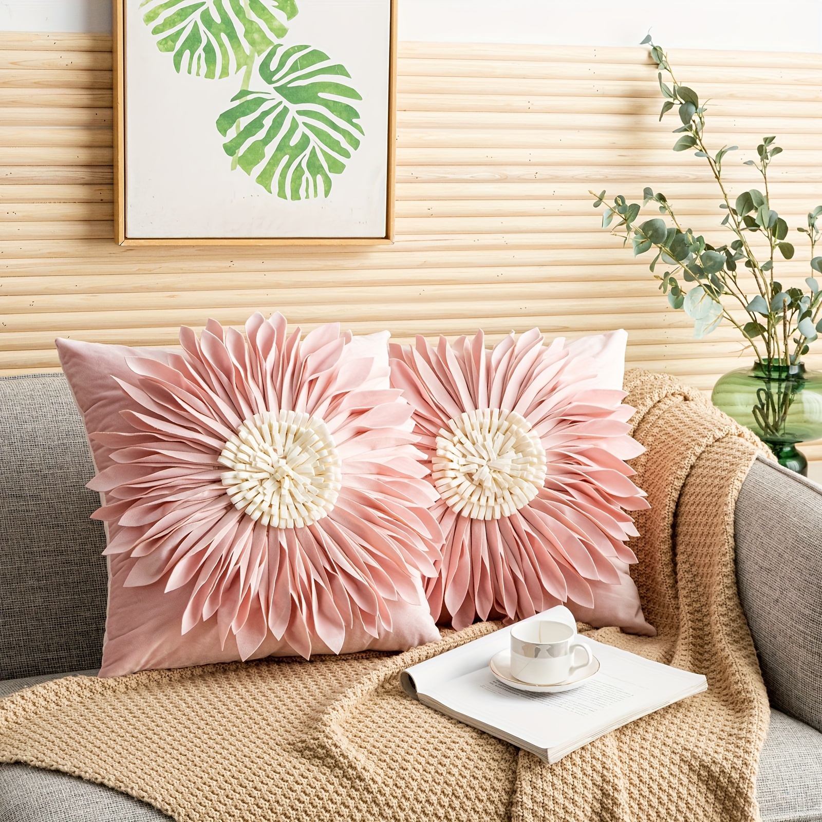 

1pc, Dutch Fleece Pillowcase, Flower Pattern Pillowcase, Single Sided, 17.7inch*17.7inch, Suitable For Sofa, Living Room, Bedroom Home Decoration, No Pillow Filling