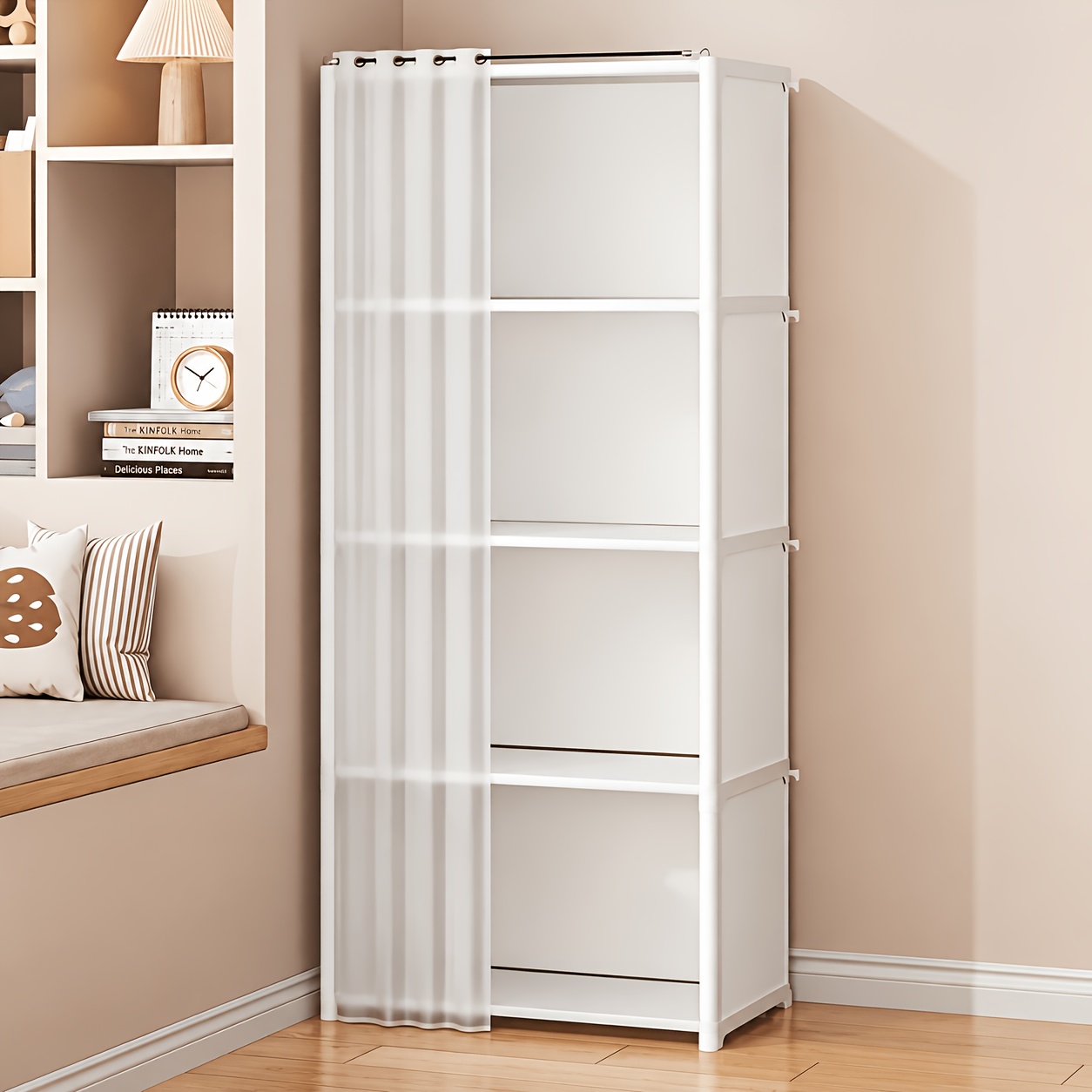 TEMU Five-tier Multifunctional Easy-to-install Storage Cabinet, Dust-proof Bookshelf, Suitable For Offices, Classrooms, Living Rooms, Bedrooms, And