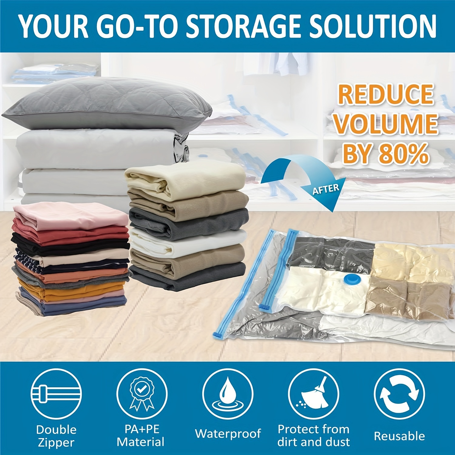 

7 Jumbo Vacuum Bags For Clothes, Pillows, And Bedding - Compression Storage Solution To Save Space - Airtight Sealing Technology