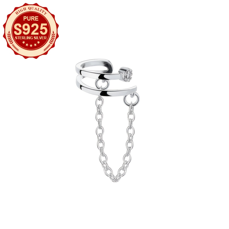 Women's Polished Double-layer Chain Clip-on Earrings