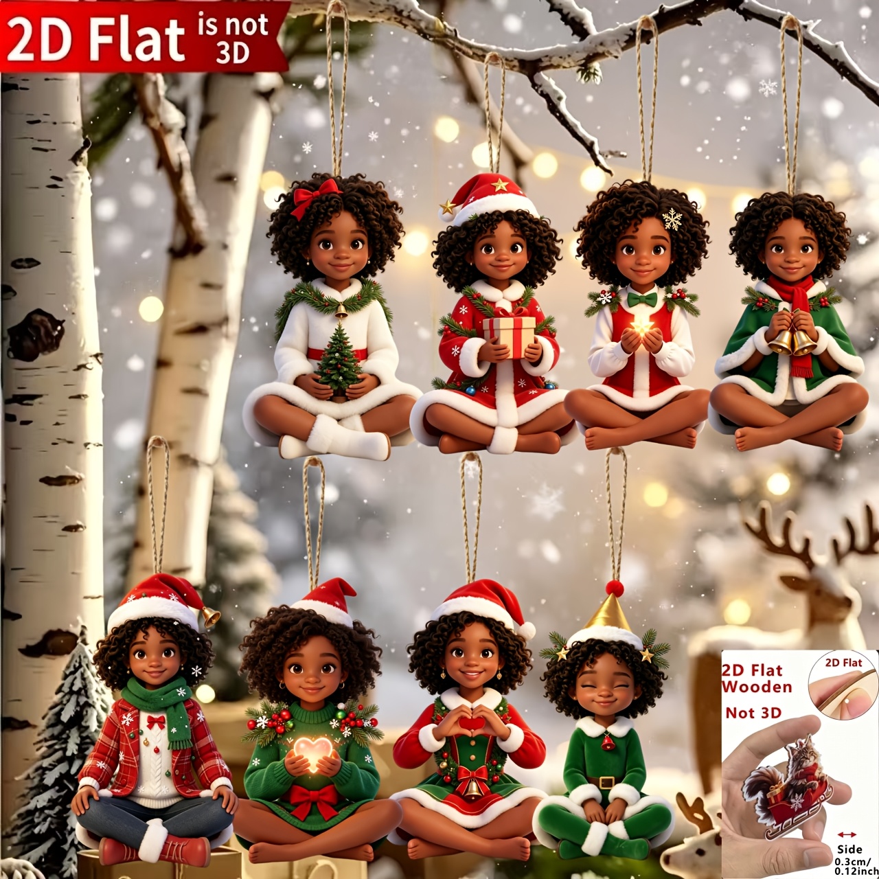 TEMU 2d Flat, 8pcs Christmas African Multi-style Wooden Ornaments Set, Premium Wooden Christmas Tree Decorations, Holiday Decorations > Holiday