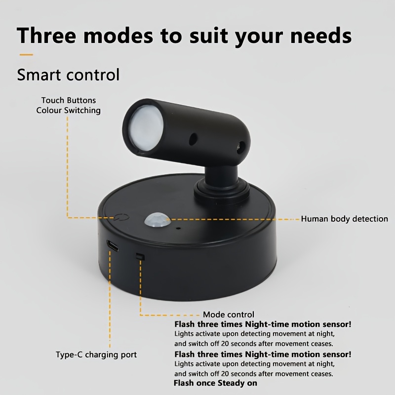 3-Color LED Smart Motion Sensor Light, USB Night Light