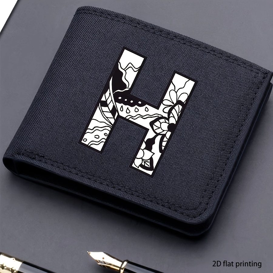 1 pieza, Cartera corta de lona impresa con 26 letras de moda para hombre, Cartera plegable con nombre propio, Cartera corta casual para negocios con ranuras para tarjetas, Regalo para hombres (impresión plana 2D)