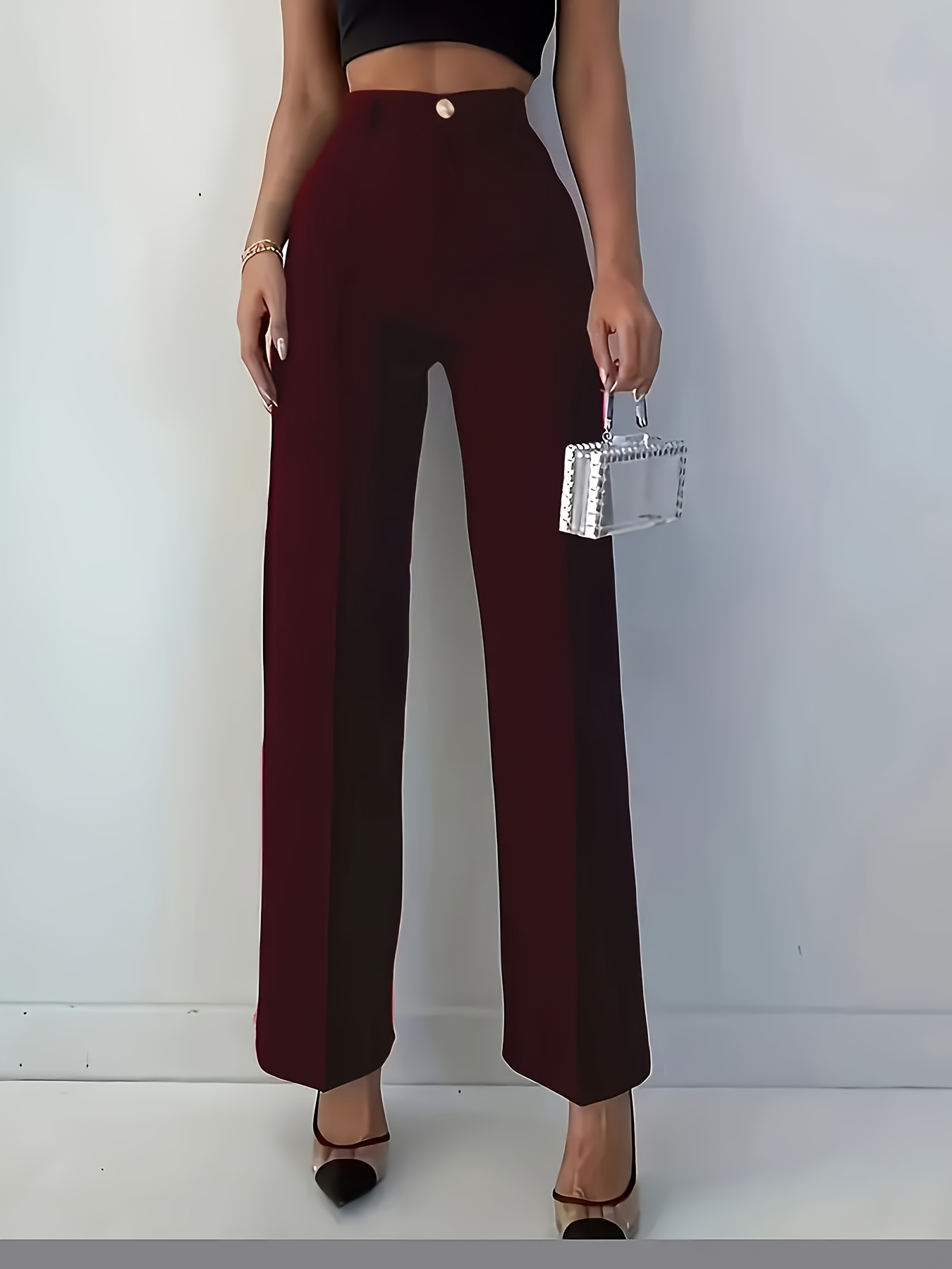 solid pintuck straight leg pants elegant high waist pants - Temu