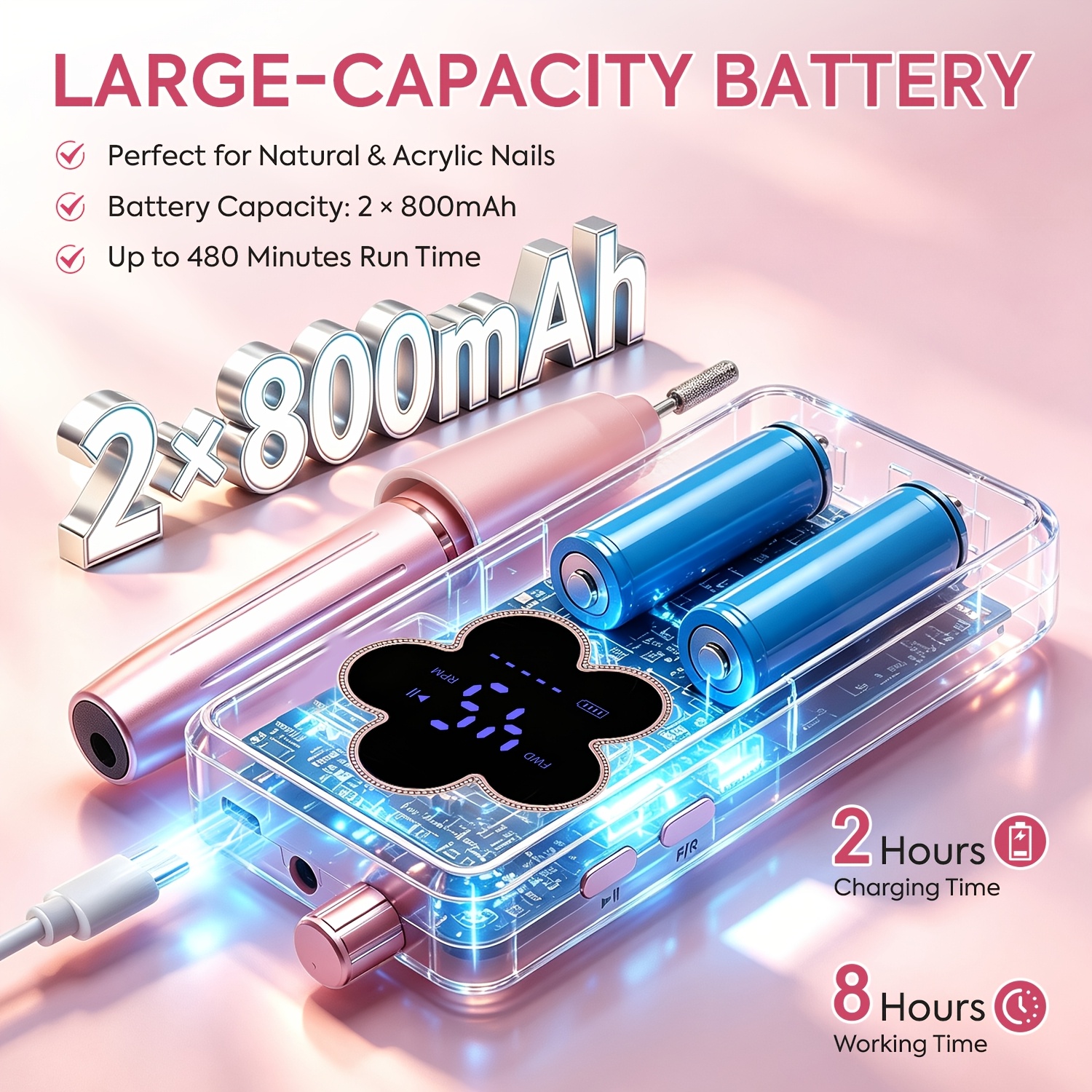 45000 RPM Cordless Nail Drill with Rechargeable Battery