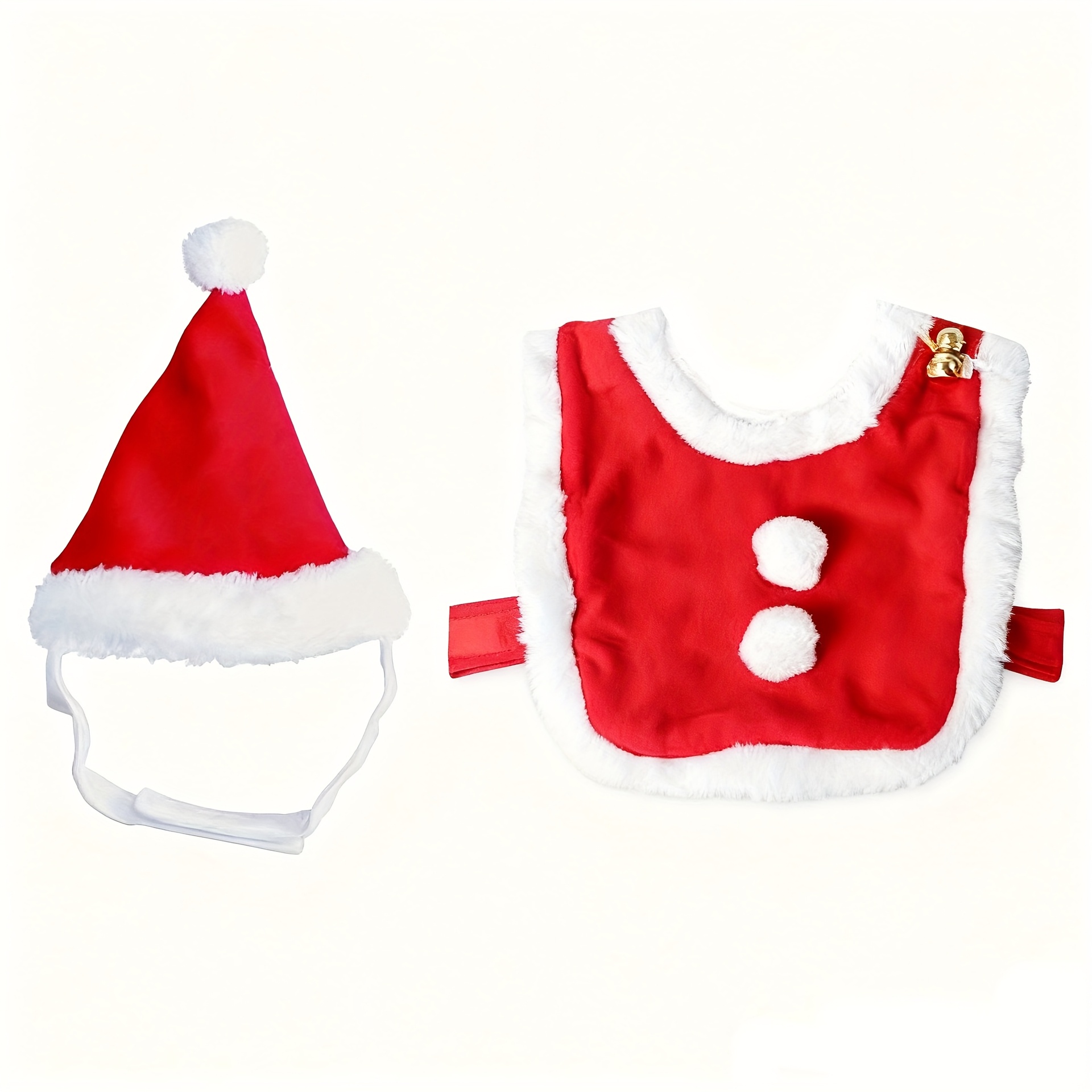 TEMU 2pcs Christmas Pet Cat & Small Dog Costume Set - Santa With , Warm Winter Outfit For Cats & Puppies, Cozy Holiday Attire, Puppy Christmas Outfit, Festive Pet Apparel, Durable