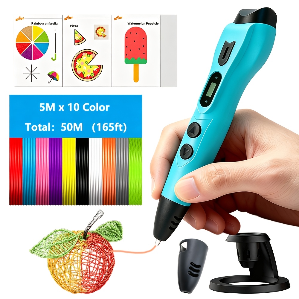 TEMU 3dlnk New Upgraded 3d Printing Pen, No Clogging Nozzle, , Pla Filament: 10 Colors X5m Each, Total 50m/165ft, Comes With Portable Storage Bag And