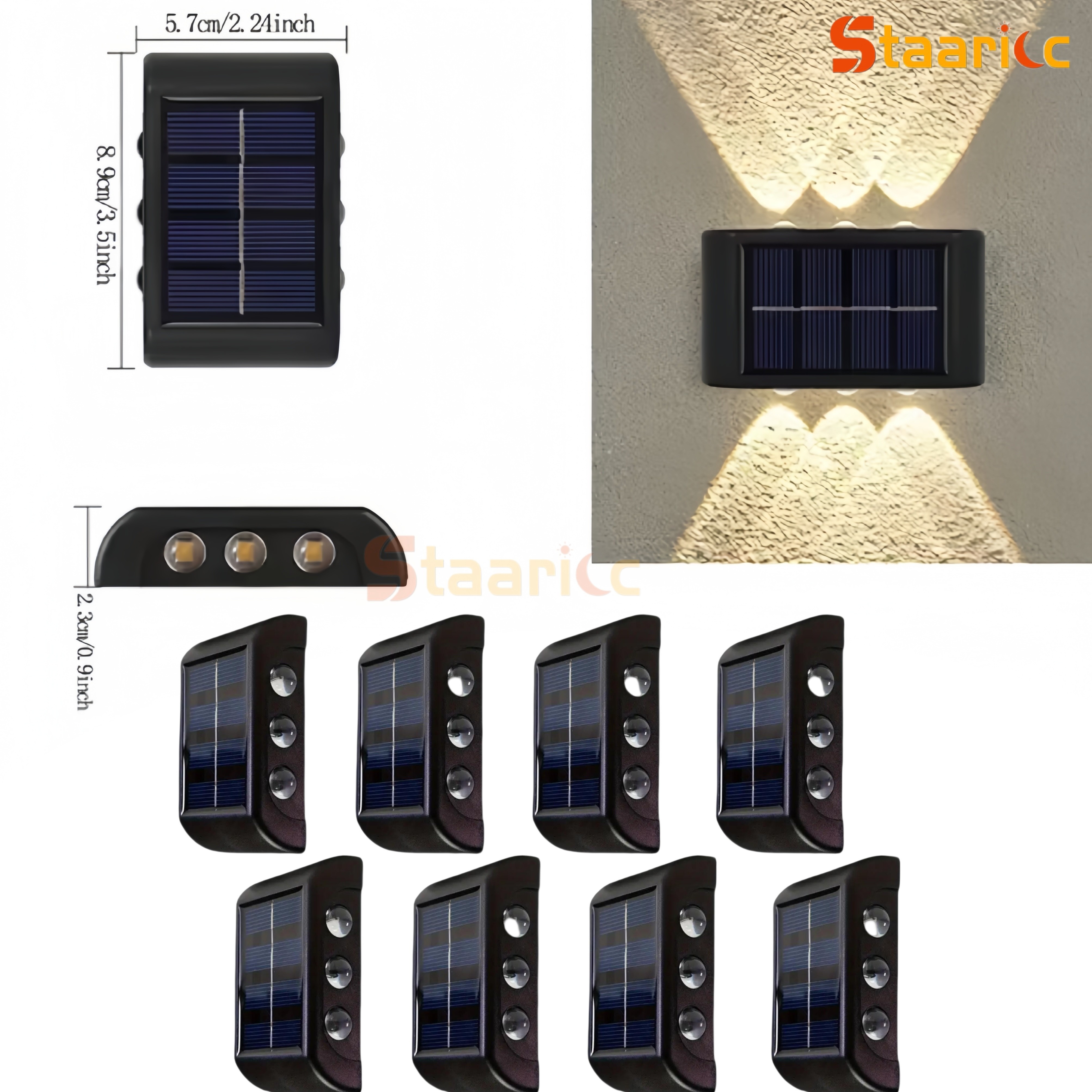 E-shop STAARICC Solar Zaunleuchten Auf Ab, 2/4/6/8 Stück Kleine Solar Stufenleuchten, Warmweißes Decklicht für Terrasse, Schuppen Pool