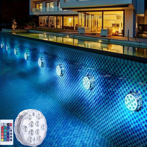 2 stuks/4 stuks 10led zwembadverlichting, rgb multikleur afstandsbediening duikverlichting, meerdere verlichtingsmodi, geschikt voor zwembaden, vijvers, fonteinen, , feestelijke bijeenkomsten, uw verlichting, onderwaterverlichting decoratie, ip68