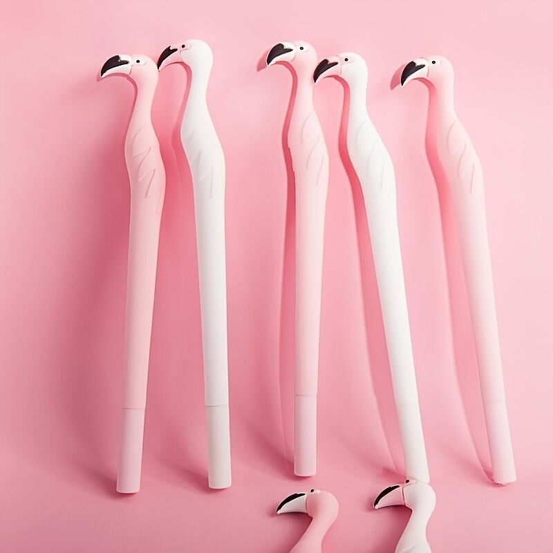 

10 Pcs Cute Flamingo Design Pens, Black Ink 0.5mm, Medium Point, Plastic Material, Cartoon Neutral Pens For Students And Office Supplies (5 Pink & 5 White)