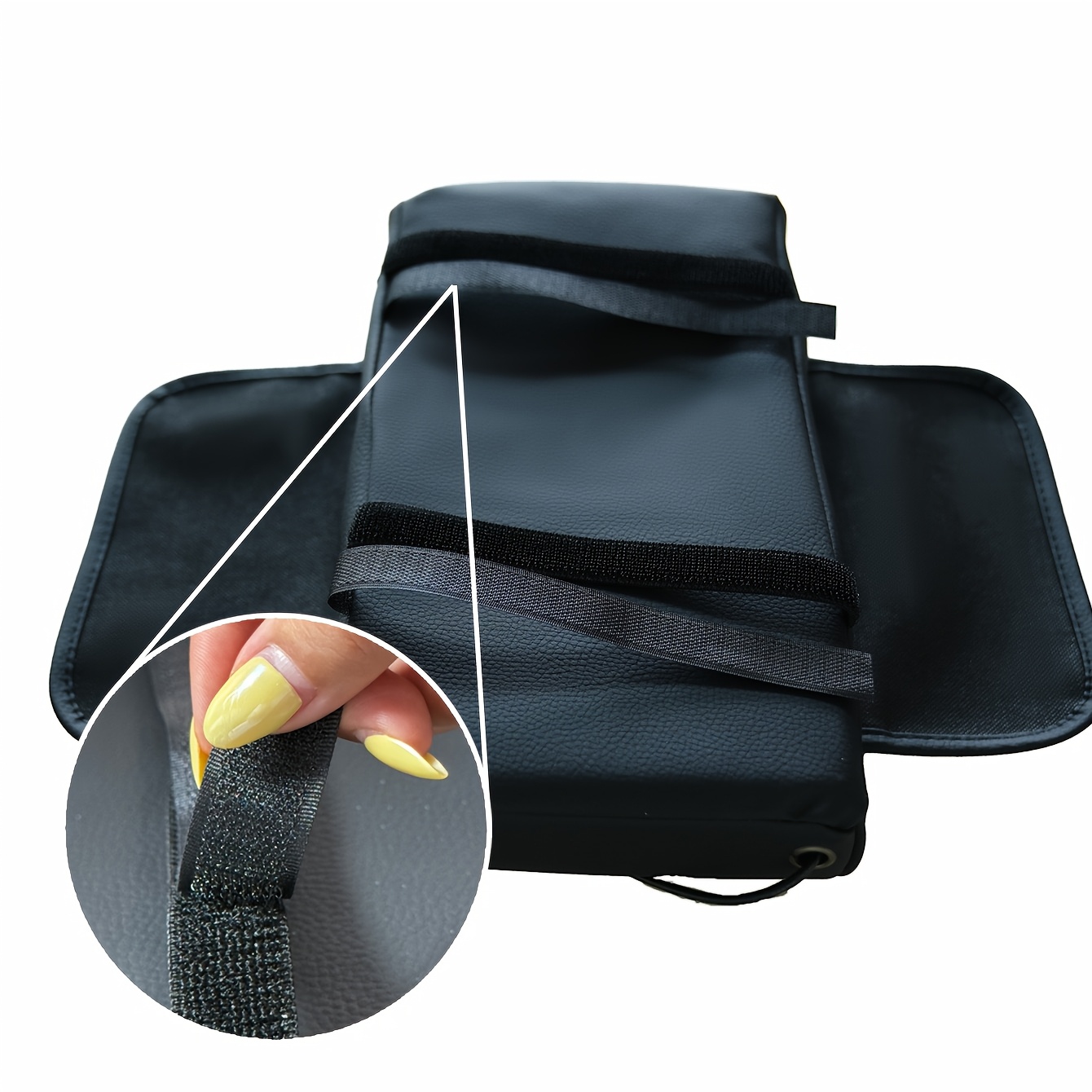 A Multifunctional Car Central Heightening Pad with a Dual Type-C Illuminated Data Cable Interface, Featuring a Storage Cup Holder And Armrest Box. It Includes a Thickened Memory Foam Console Protection Pad, an Armrest Storage Box with Pockets