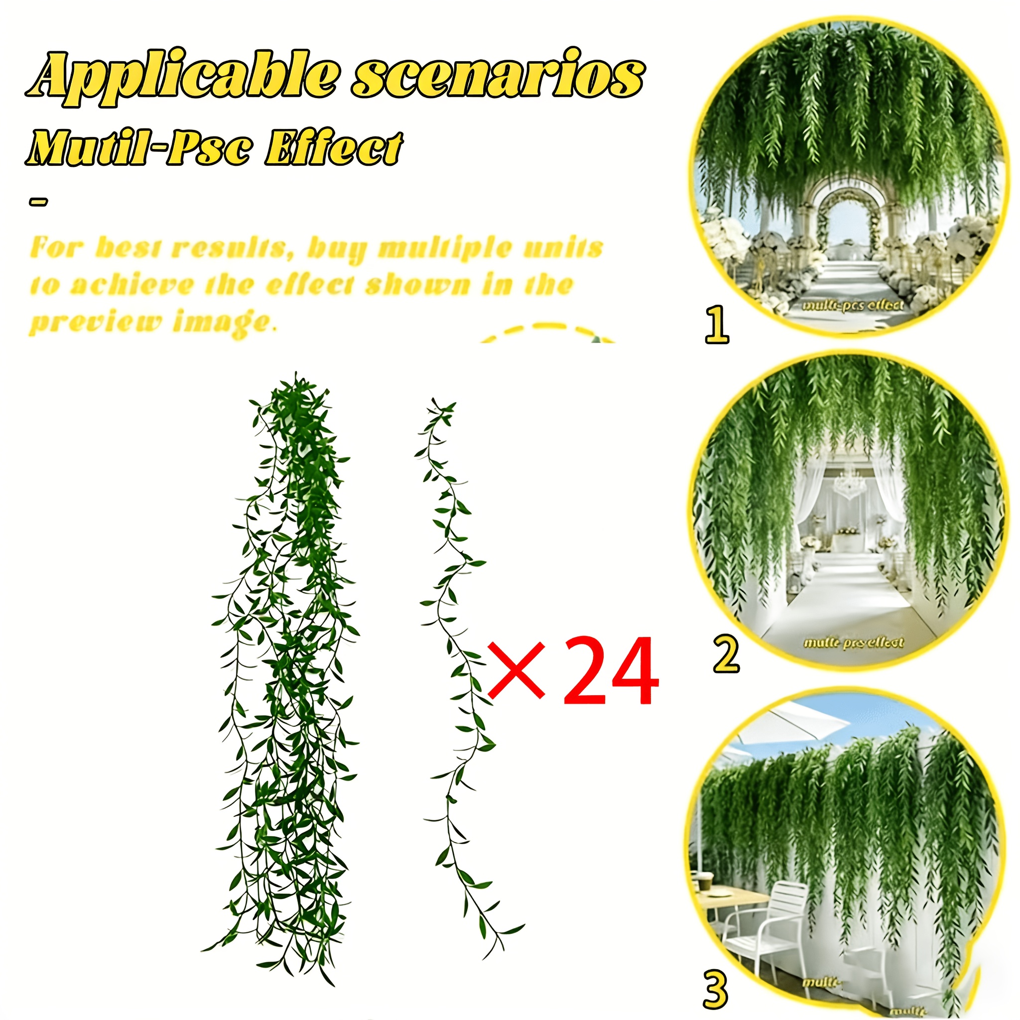 TEMU 24/32 Long And Luxurious Willow Vines, Elegant Artificial , Evergreen Hanging Vines, Thick And Clear Textured Green Leaves, Enhance Of Homes And