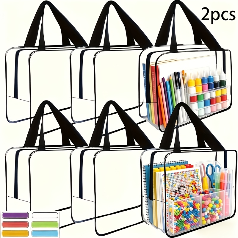 2 piece transparent storage bag with handle and zipper closureheavyduty thick reusable large capacity travel bag for travelhousehold itemsclothesdurable rectangular storage bag with sturdy handle shelf baskets