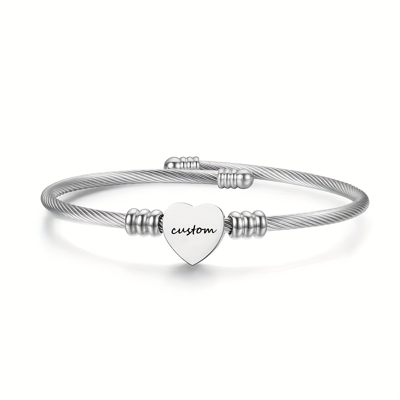 TEMU Customize 1pc Stainless -shaped Open Bracelet With Laser-engraved Name And Message. In Multiple Colors. A Fashionable Gift For Presenting. Titanium Steel Woven Bracelet