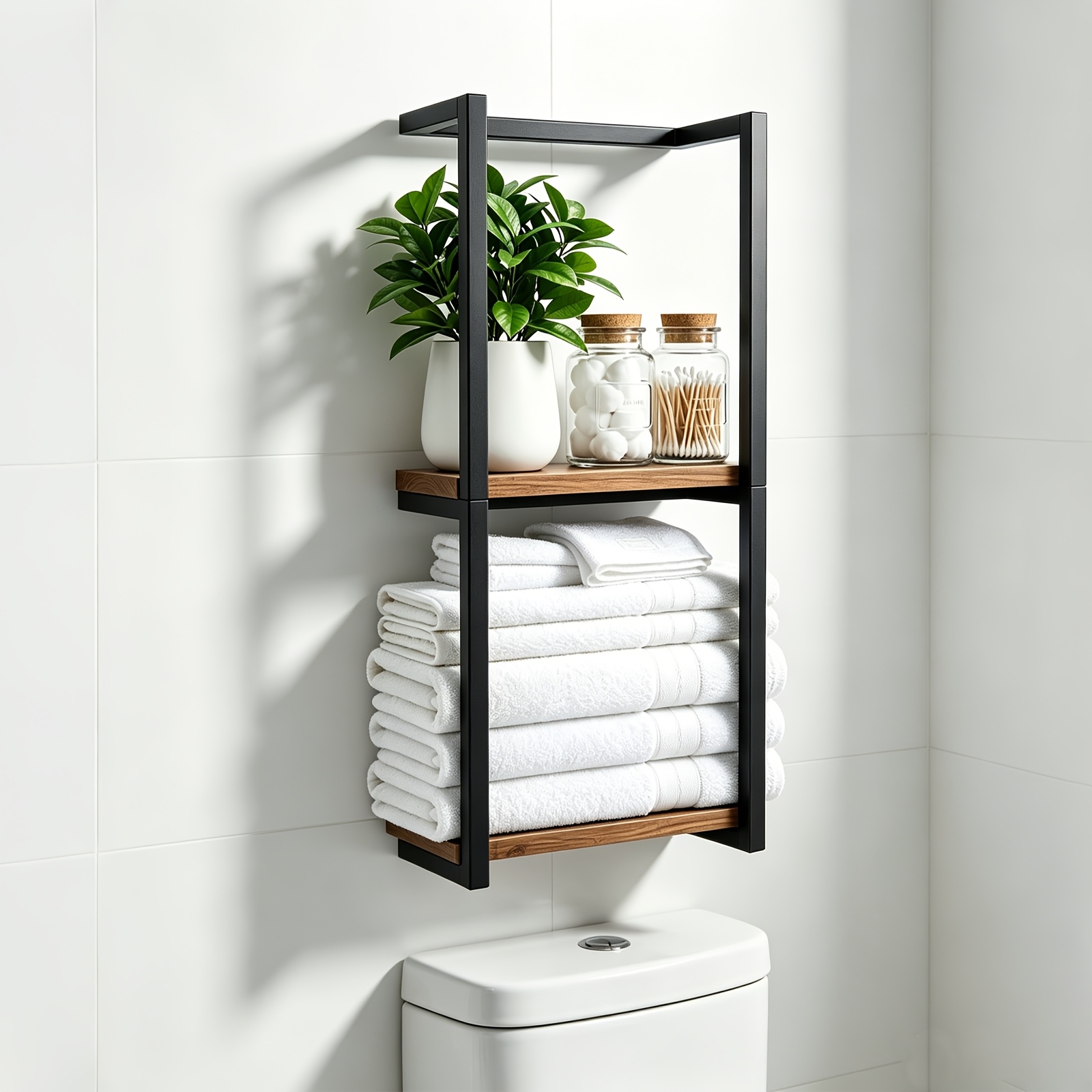 Image of Wall-mounted Towel Rack, Bathroom Storage Rack, Wrought Iron Shelving Unit, Suitable For Towels, Toiletries And Household Storage, Towel Racks